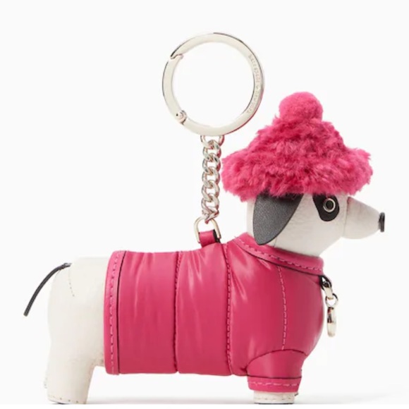 Kate Spade Dachshund Dog Keychain Claude Festive Key Chain Pink Purple Hat Coat - Picture 7 of 9